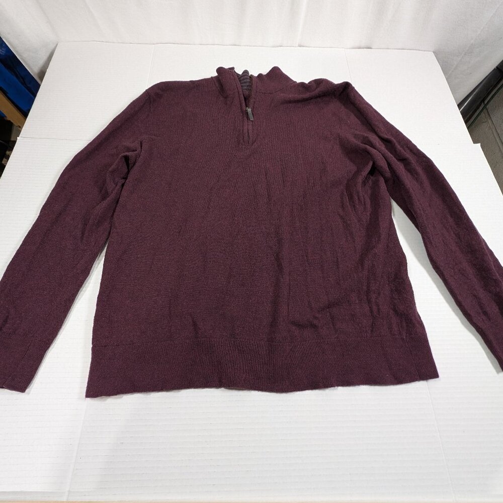 Untuckit Mens Long Sleeve Sweater 100% extra fine merino wool XXL Maroon 1/4 zip